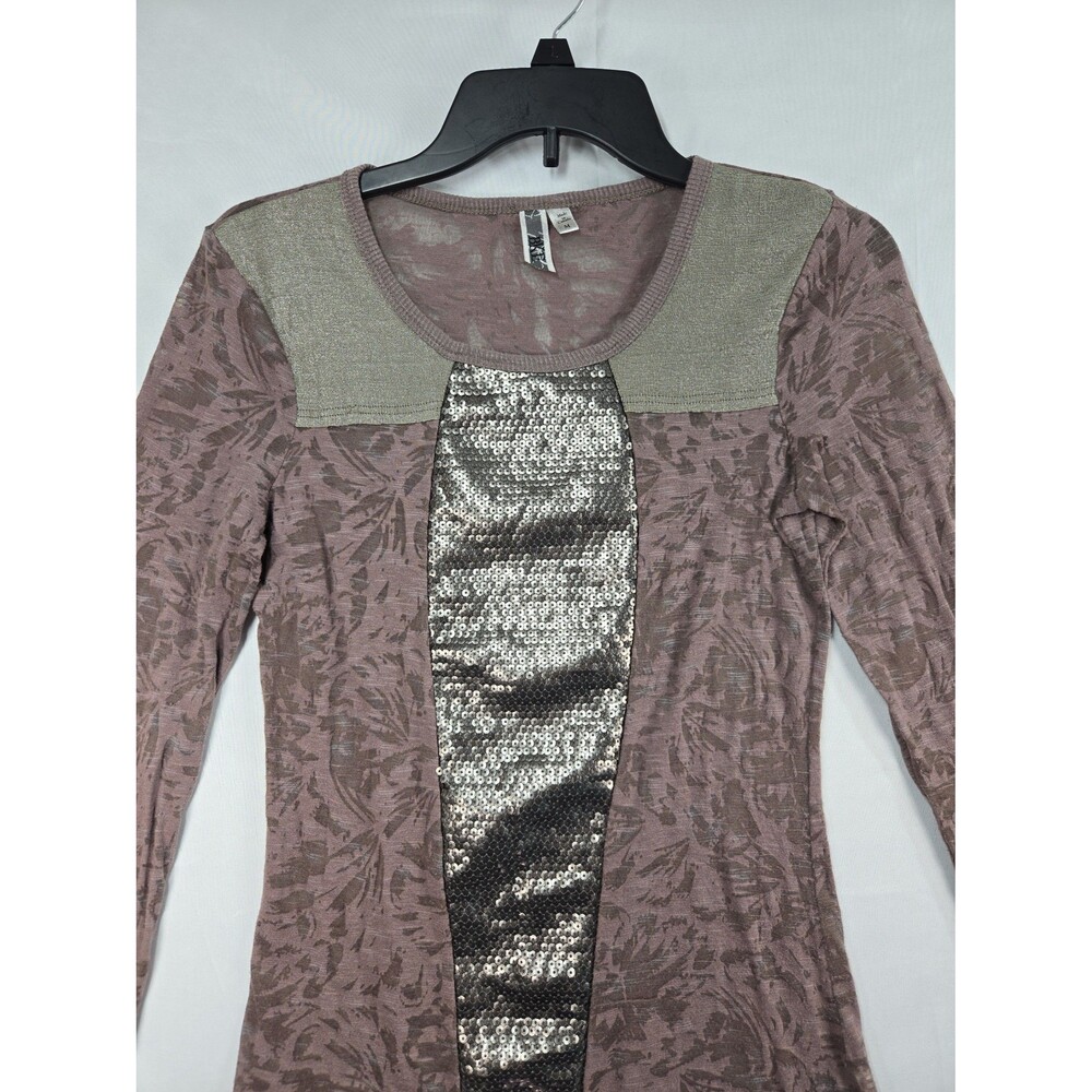 Vintage Y2K BKE Sequins Sheer Long Sleeve Shirt Top Metallic Women Med Pull Over